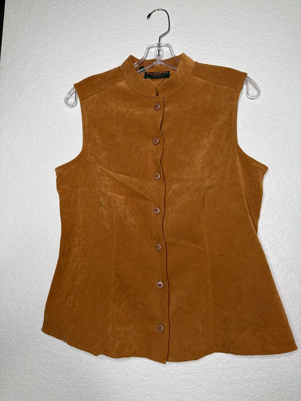 Hill Country Brown Suede-Feel Cotton Button Front Vest Women’s Size 8